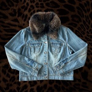 Denim Jacket with Faux Fur Collar